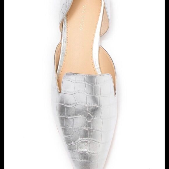 Via Spiga Women’s Allese Alligator Embossed d’Orsay Loafer Flats Silver Size 8 - Picture 3 of 16